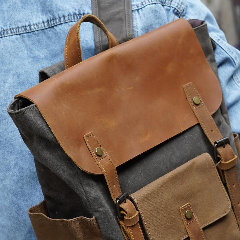 Vintage Waxed Canvas Backpack Laptop Mens