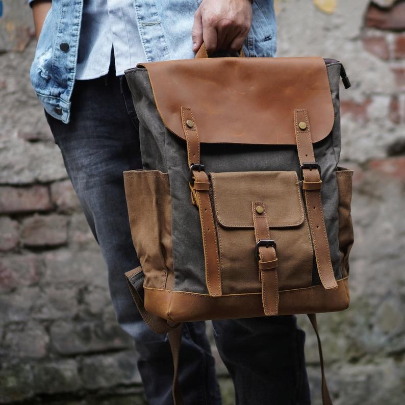 Vintage Waxed Canvas Backpack Laptop Mens