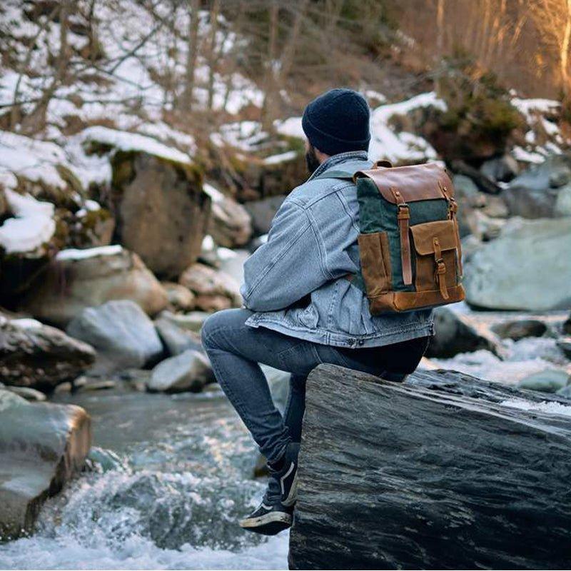 Vintage Waxed Canvas Backpack Laptop Mens