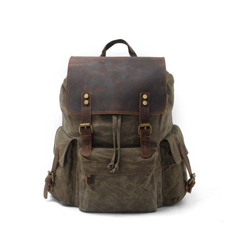 Vintage Waxed Canvas and Leather Backpack Rucksack Travel