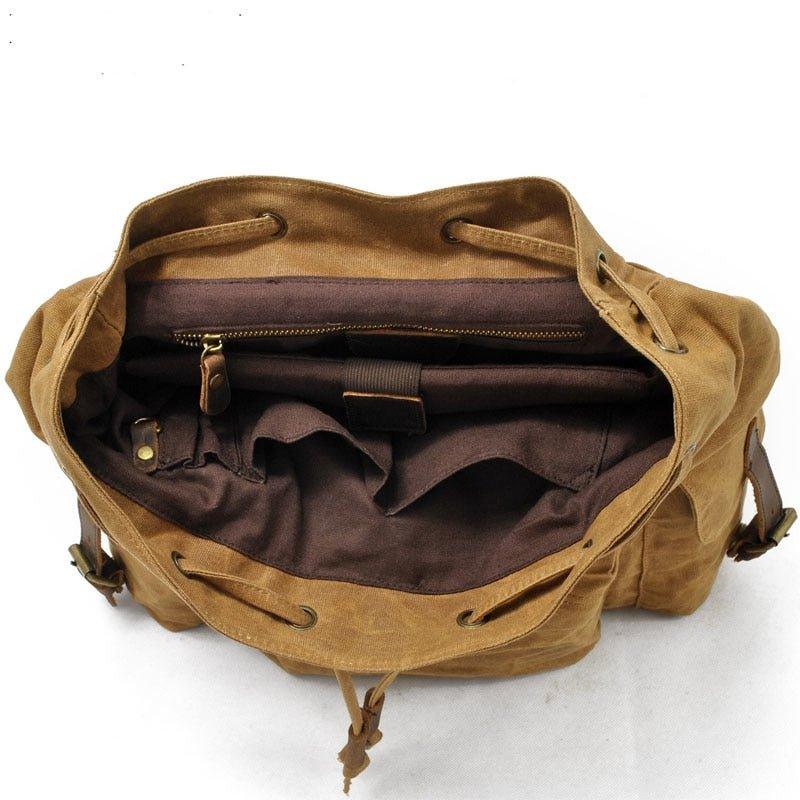 Vintage Waxed Canvas and Leather Backpack Rucksack Travel