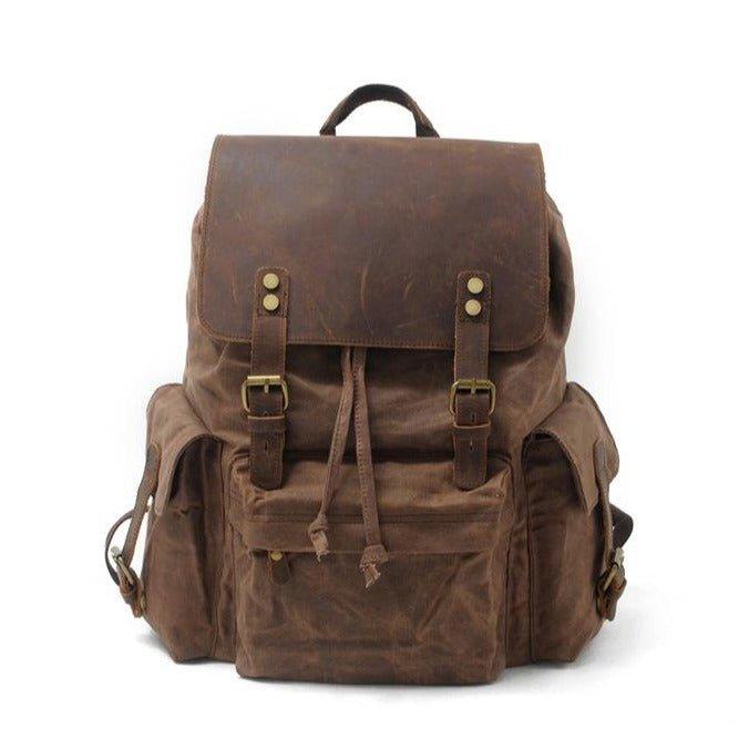 Vintage Waxed Canvas and Leather Backpack Rucksack Travel