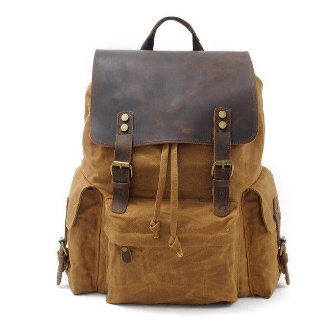 Vintage Waxed Canvas and Leather Backpack Rucksack Travel