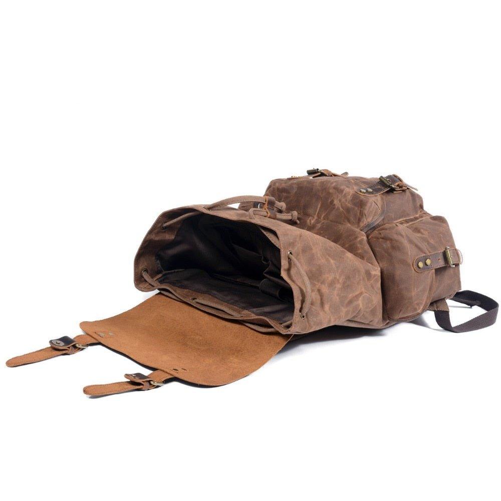 Vintage Waxed Canvas and Leather Backpack Mens