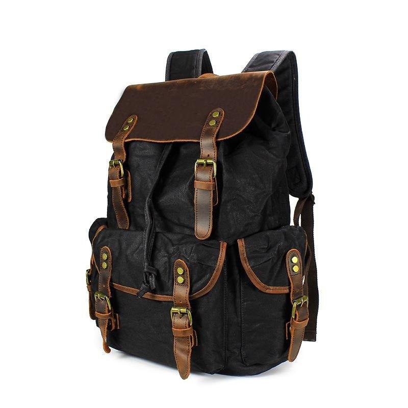 Vintage Waxed Canvas and Leather Backpack Mens