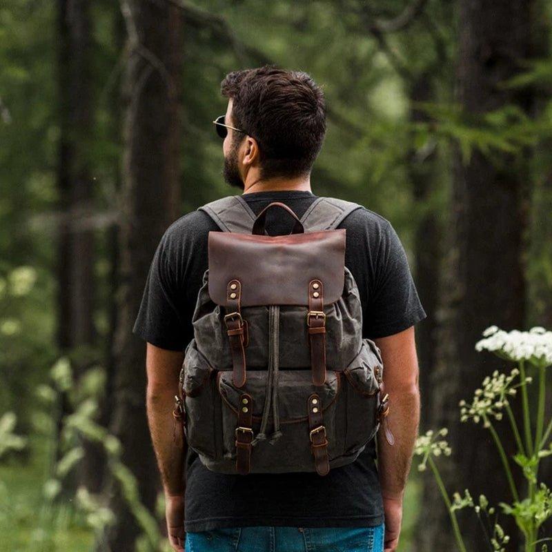 Vintage Waxed Canvas and Leather Backpack Mens