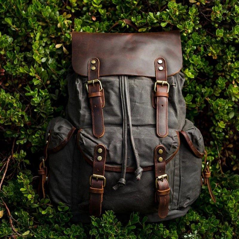 Vintage Waxed Canvas and Leather Backpack Mens