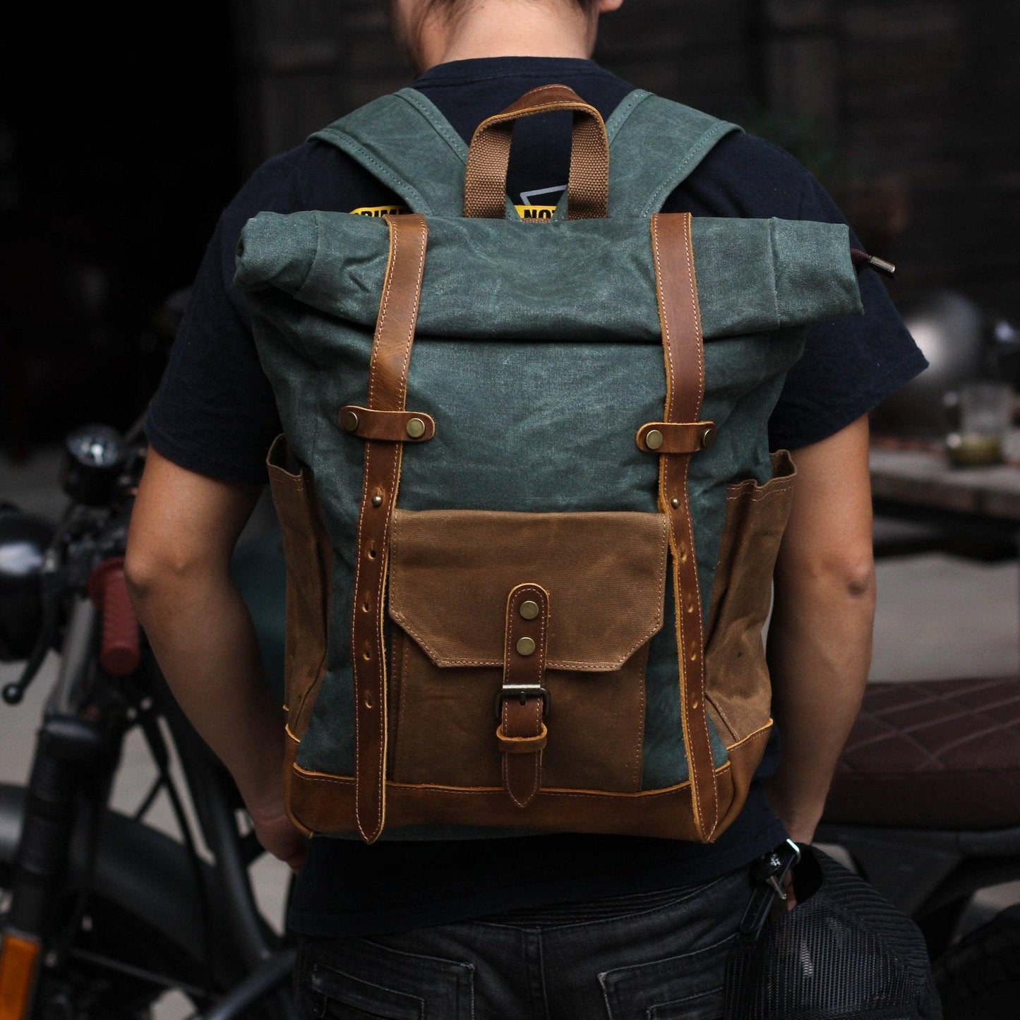 Roll Top Waxed Canvas Backpack Mens