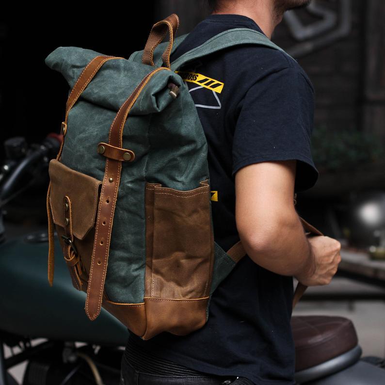 Roll Top Waxed Canvas Backpack Mens