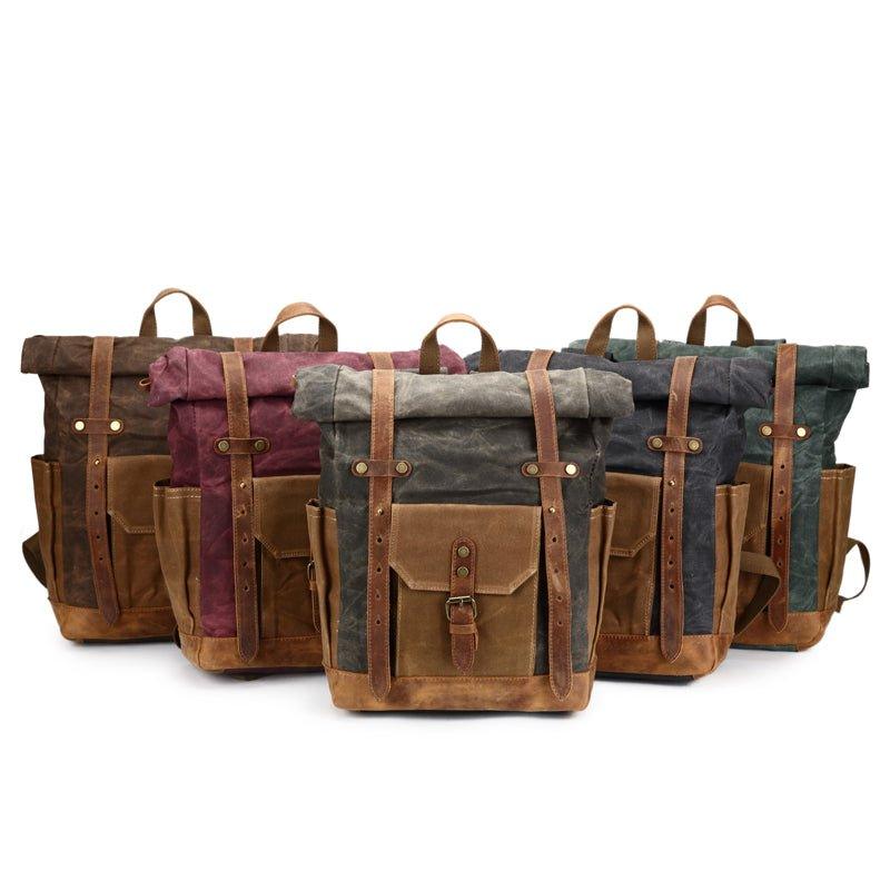 Roll Top Waxed Canvas Backpack Mens