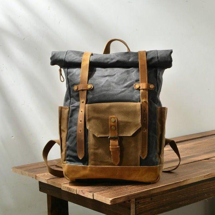 Roll Top Waxed Canvas Backpack Mens