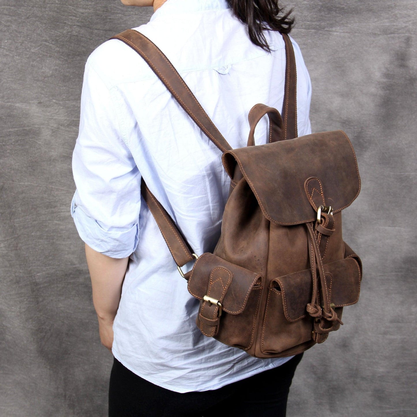 Women Backpack Leather Brown