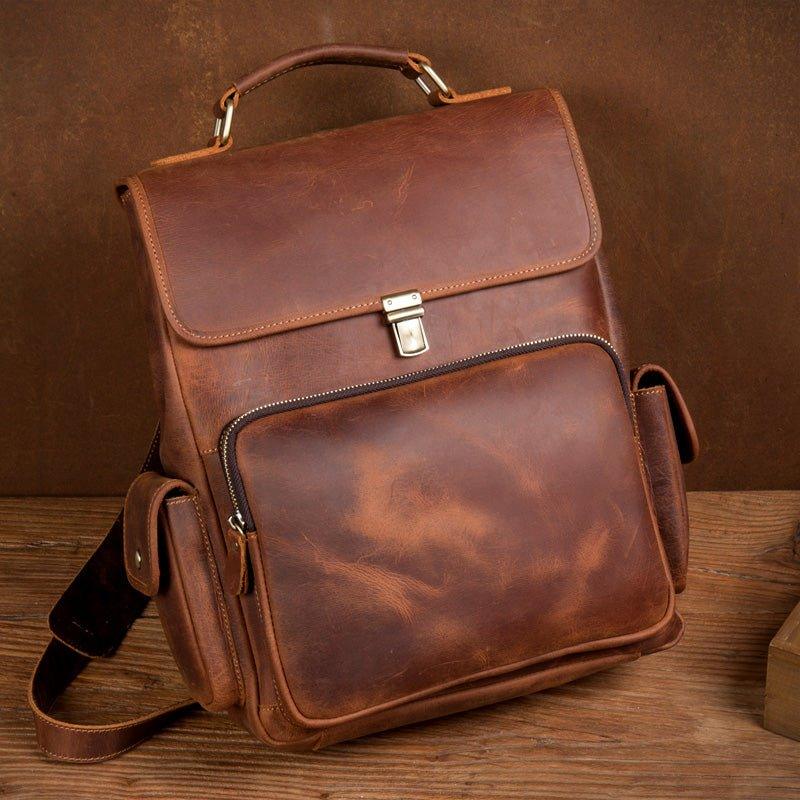 Women Men Leather Rucksack Knapsack Unisex