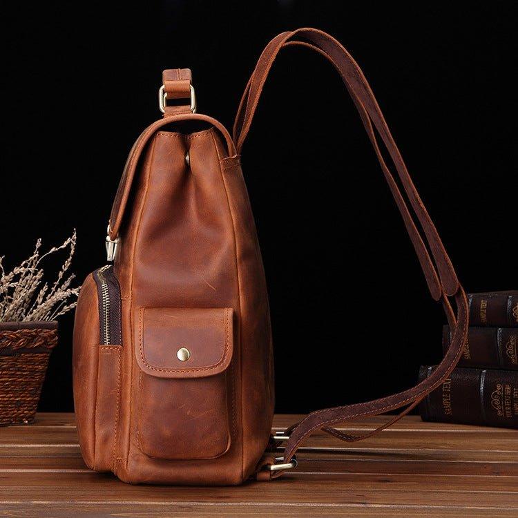 Women Men Leather Rucksack Knapsack Unisex