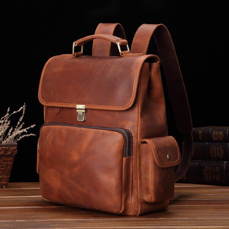 Women Men Leather Rucksack Knapsack Unisex