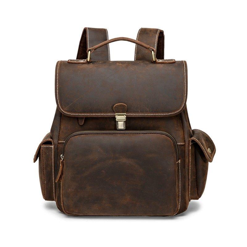 Women Men Leather Rucksack Knapsack Unisex