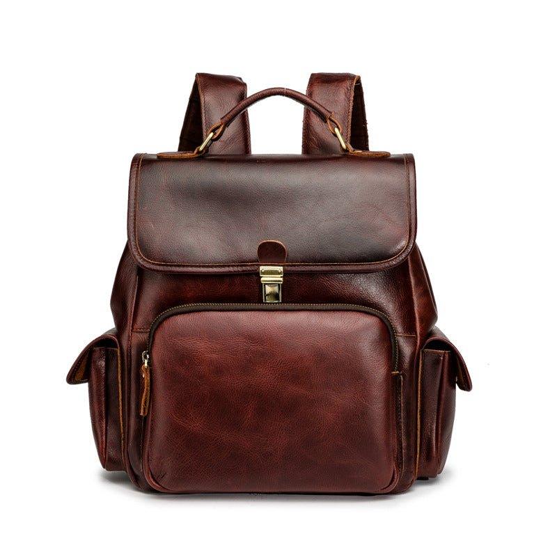 Women Men Leather Rucksack Knapsack Unisex