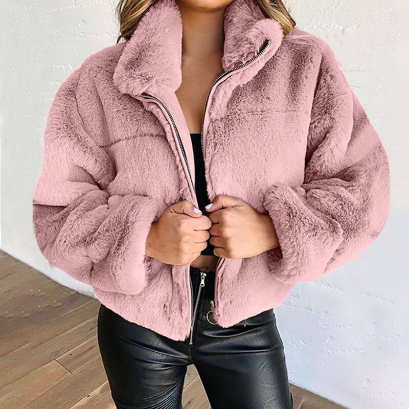 Winter warm fluffy cashmere jacket