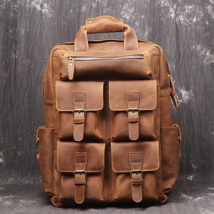 Mens Leather Backpack Laptop with Front Pockets