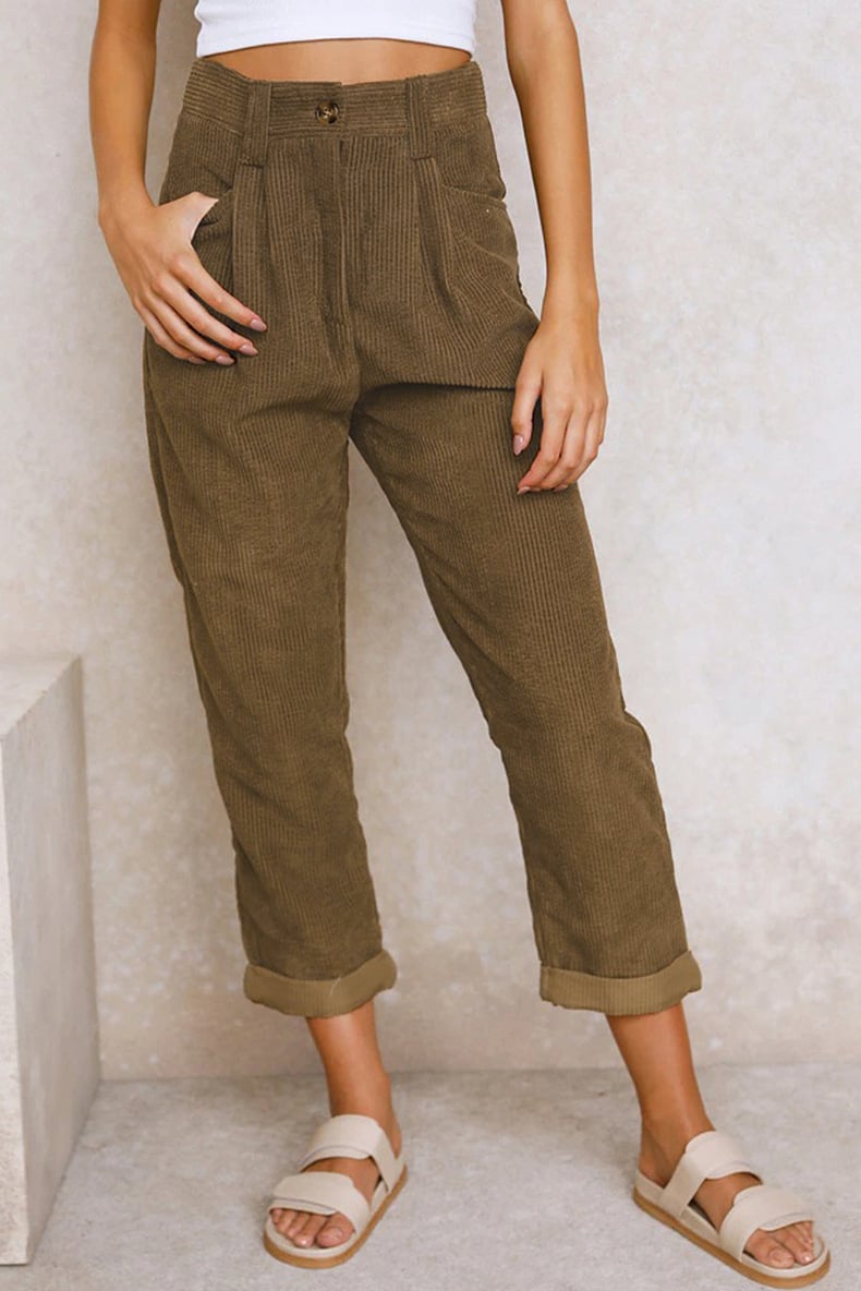 Mid Rise Button Zipper Side Pocket Corduroy Casual Pants (Buy 2 Free Shipping)