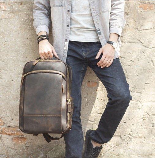 Vintage Mens Leather Backpack for Laptop