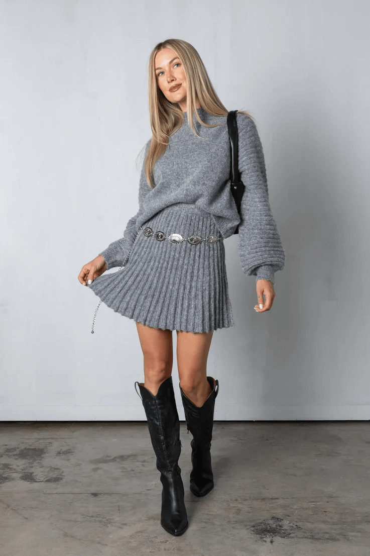 Pleated Knit Skirt Set