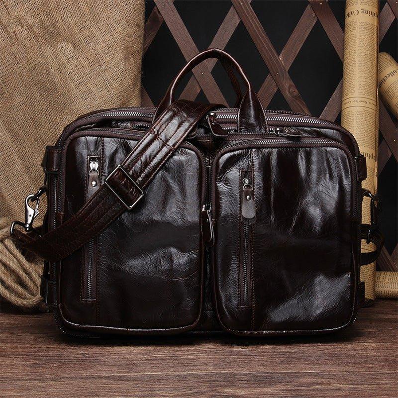 Leather Briefcase Backpack Convertible 15.6"