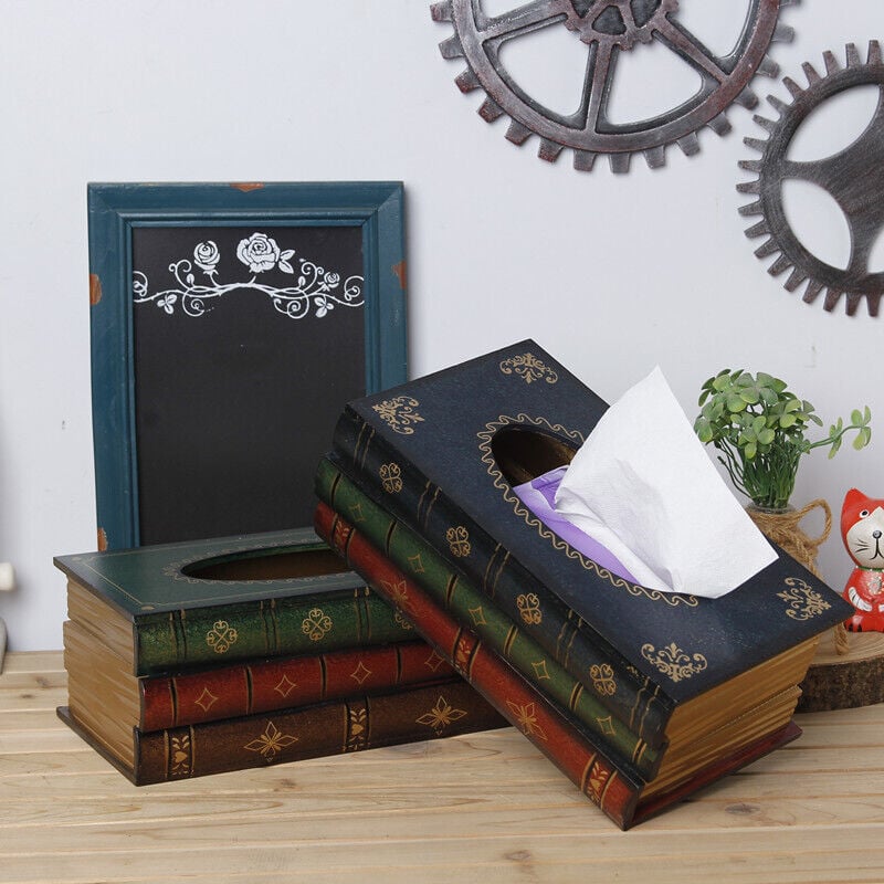 🔥HOT SALE 49% OFF - Creative Retro Wooden Book Shape Tissue Box