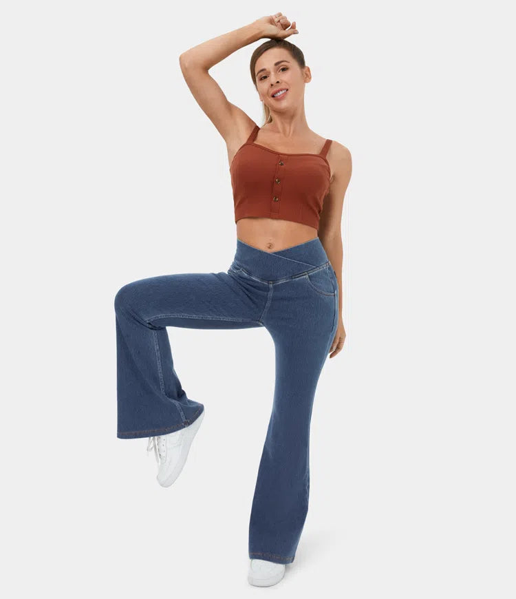 Stretchy Knit Denim Casual Super Flare Pants