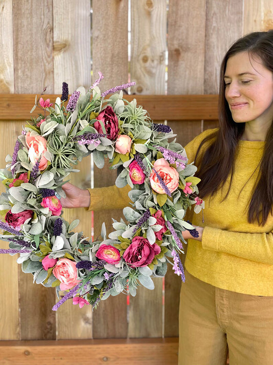 🍄Farmhouse Peony Lamb’s Ear Wreath