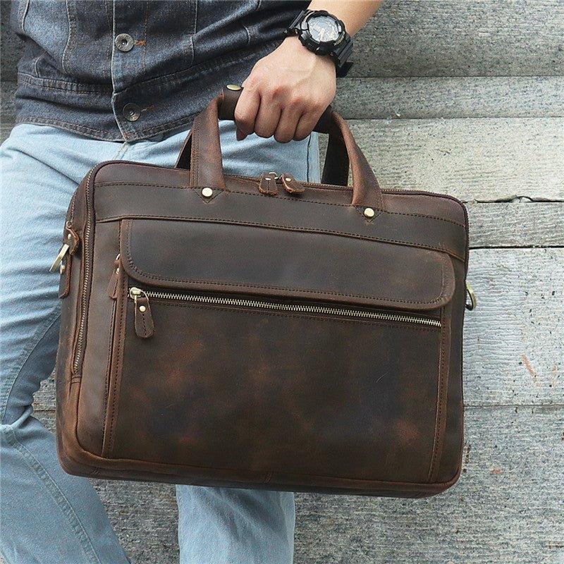 15.6 Inches Vintage Leather Briefcase for Men