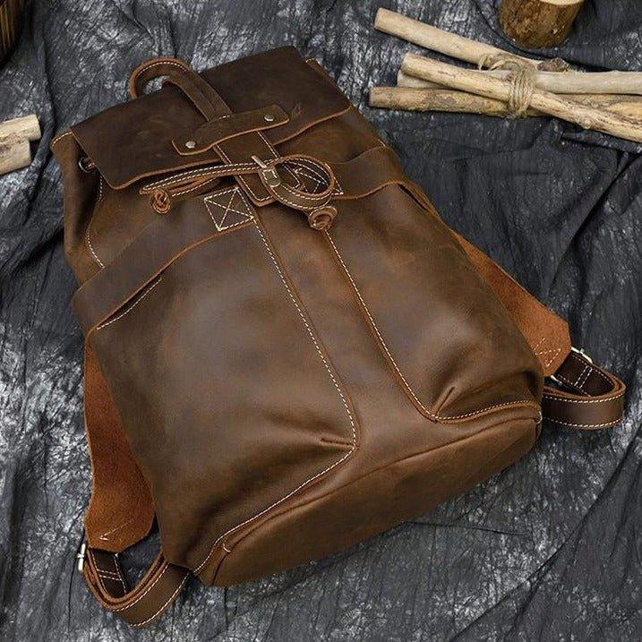 Vintage Small Leather Backpack Drawstring