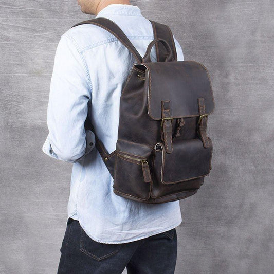 Real leather Backpack Vintage Drawstring