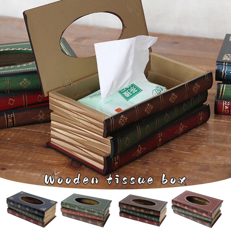 🔥HOT SALE 49% OFF - Creative Retro Wooden Book Shape Tissue Box