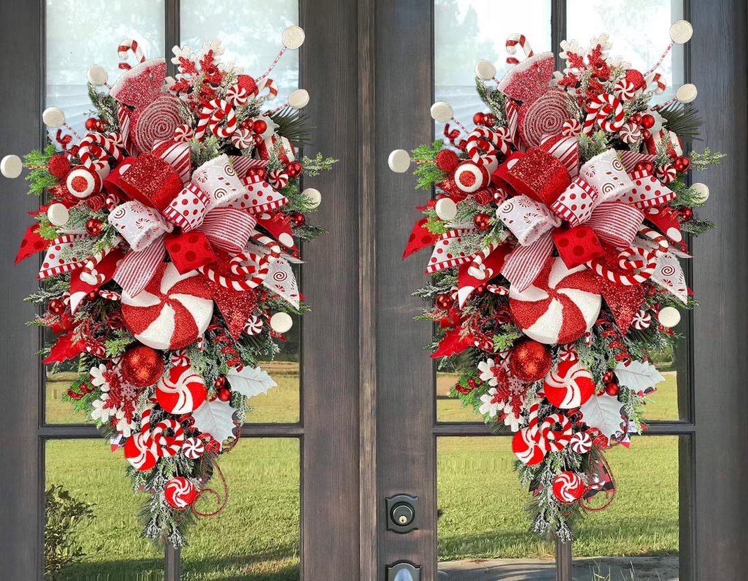 🔥Last Day 49% OFF🔥🍭Candy Cane Christmas Wreath🍭