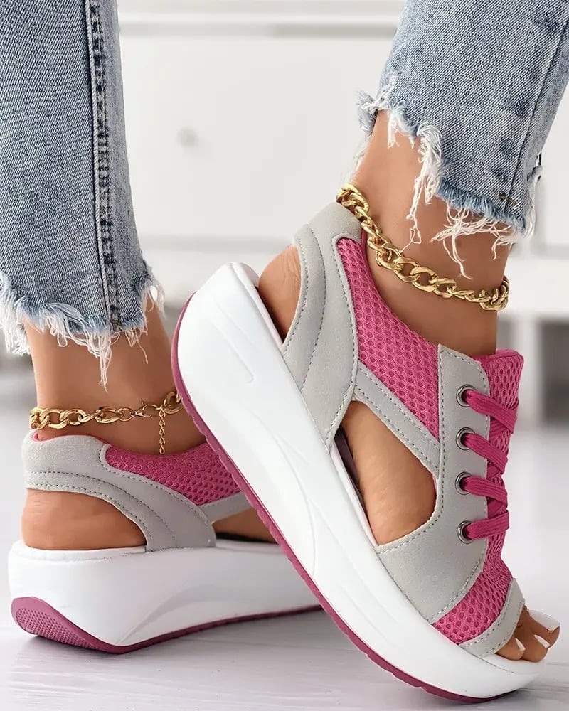 🔥Happy Mother's Day Offer🔥Contrast Paneled Cutout Lace-up Muffin Sandals