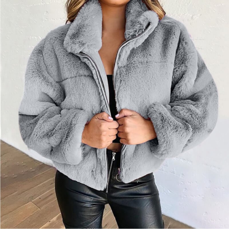 Winter warm fluffy cashmere jacket