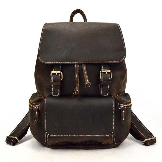 Real leather Backpack Vintage Drawstring