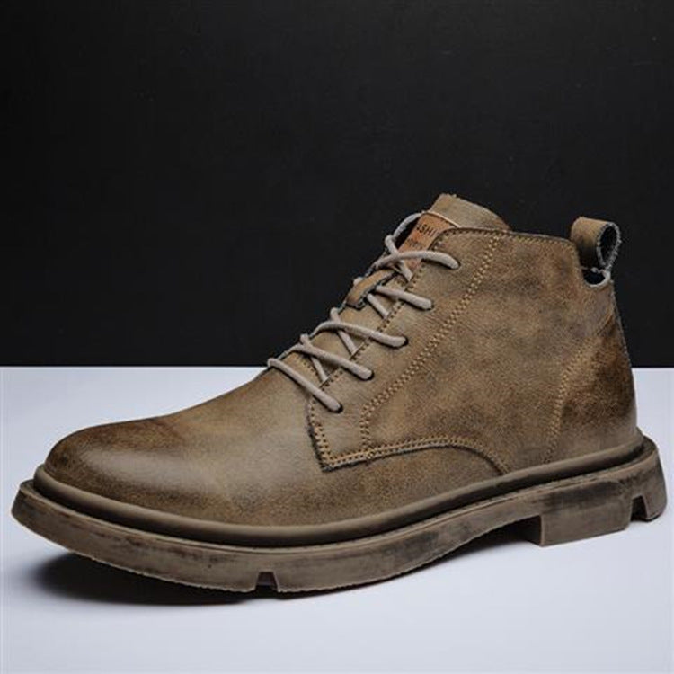 Men's lace-up round toe work casual leather boots