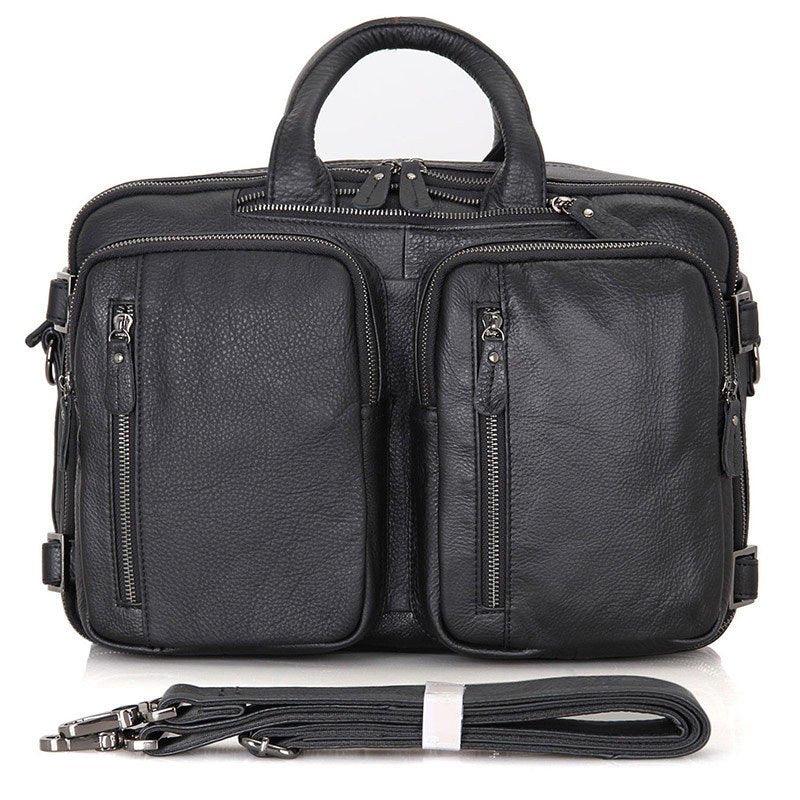 Leather Briefcase Backpack Convertible 15.6"