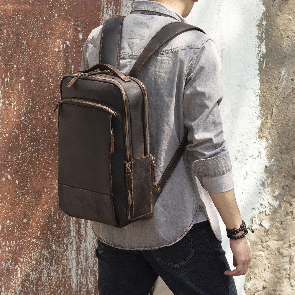 Vintage Mens Leather Backpack for Laptop