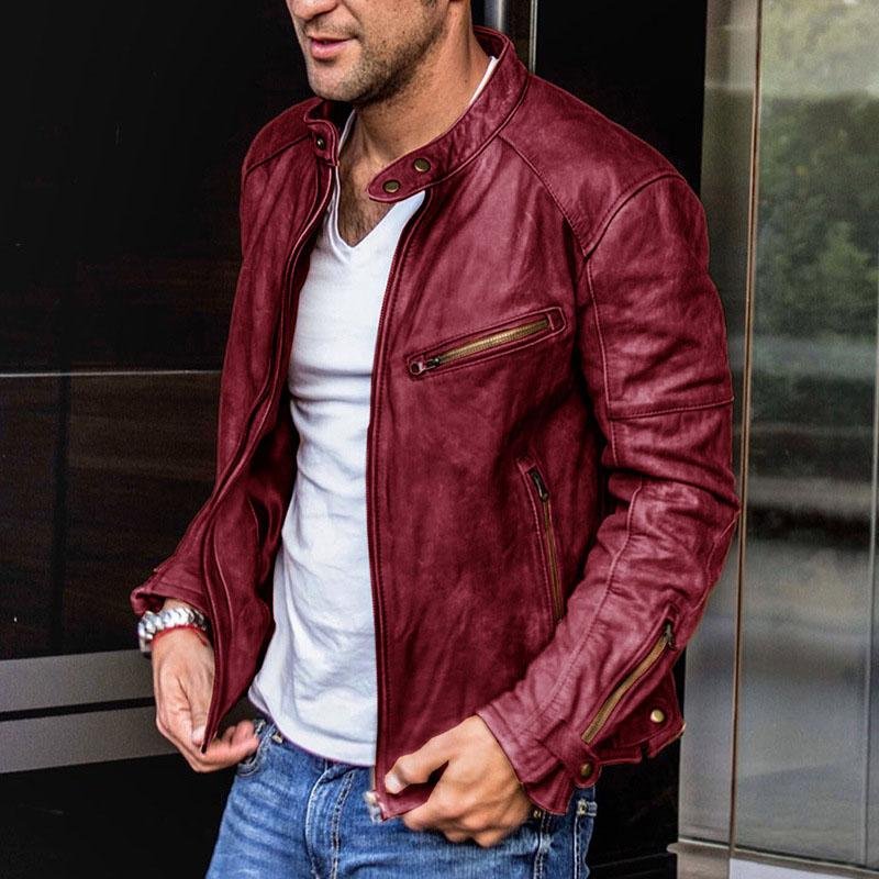 Stand-up collar Leather Jacket