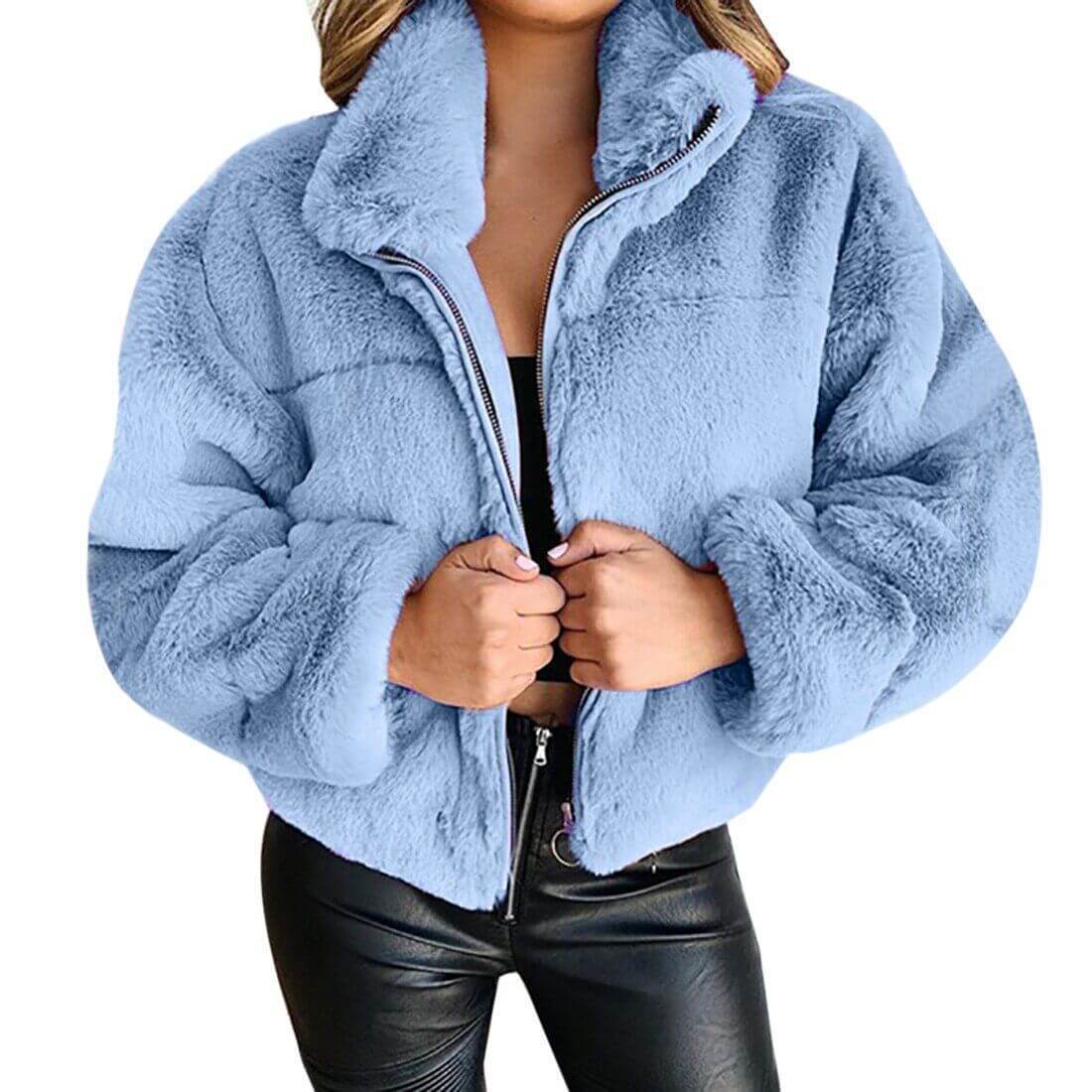 Winter warm fluffy cashmere jacket