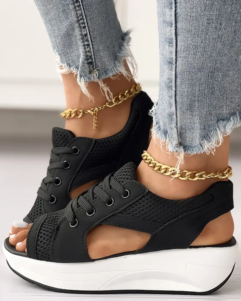 🔥Happy Mother's Day Offer🔥Contrast Paneled Cutout Lace-up Muffin Sandals