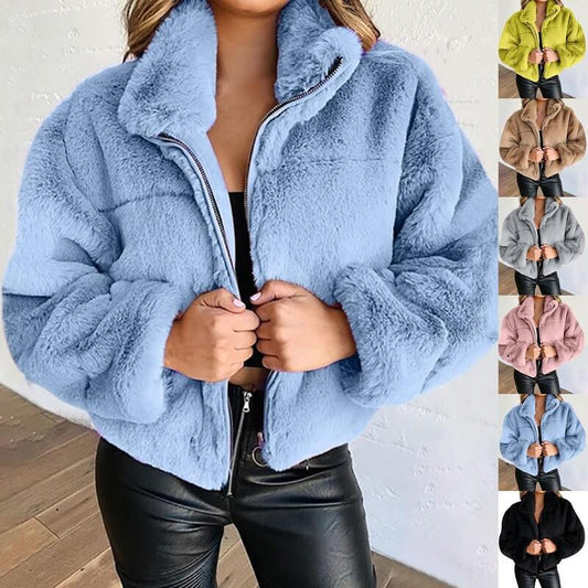 Winter warm fluffy cashmere jacket