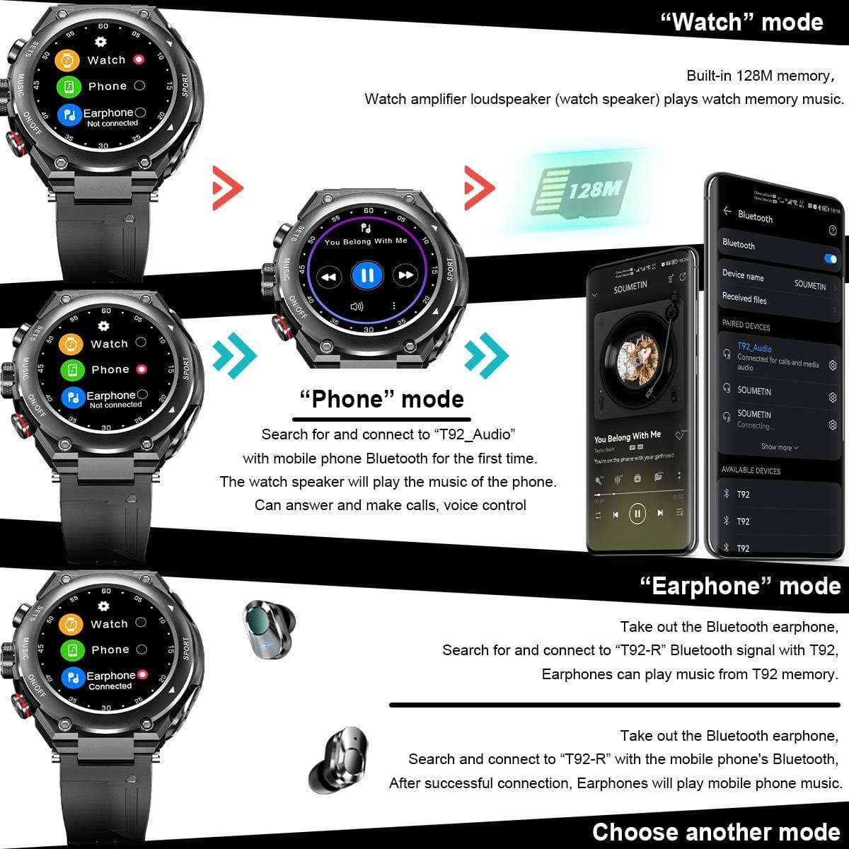 🔥Smartwatch with Wireless Earphones(Works with iPhone & Android)