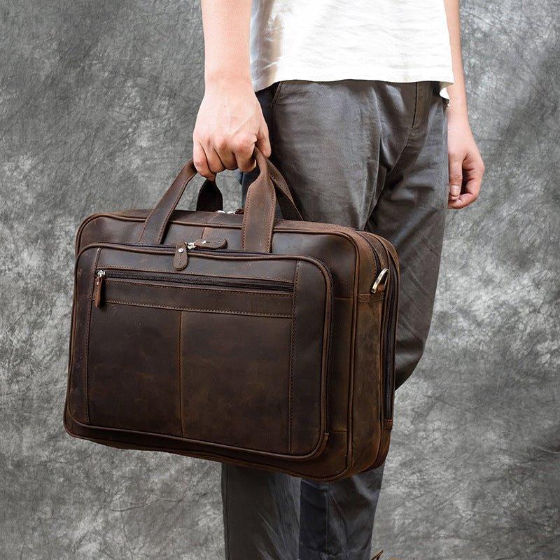 Vintage Distressed Leather Briefcase for Laptop