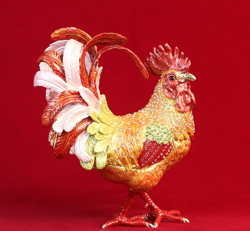 Pure Handmade Metal Enamel Color Craft Lucky Chicken Storage Box Jewelry Box