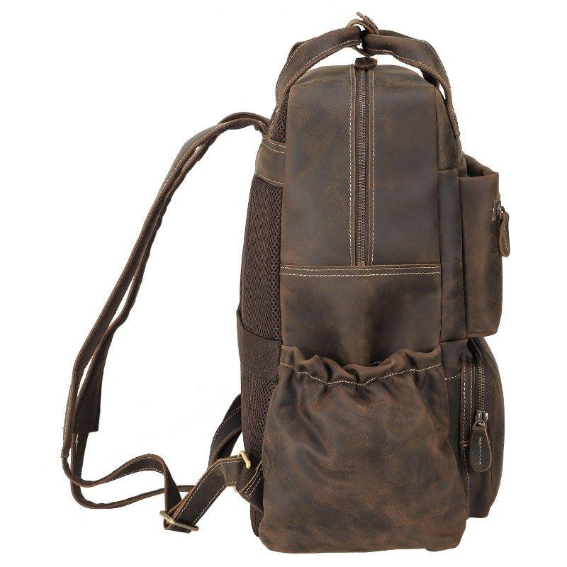 Mens Vintage Leather Backpack with Trolley Sleeve