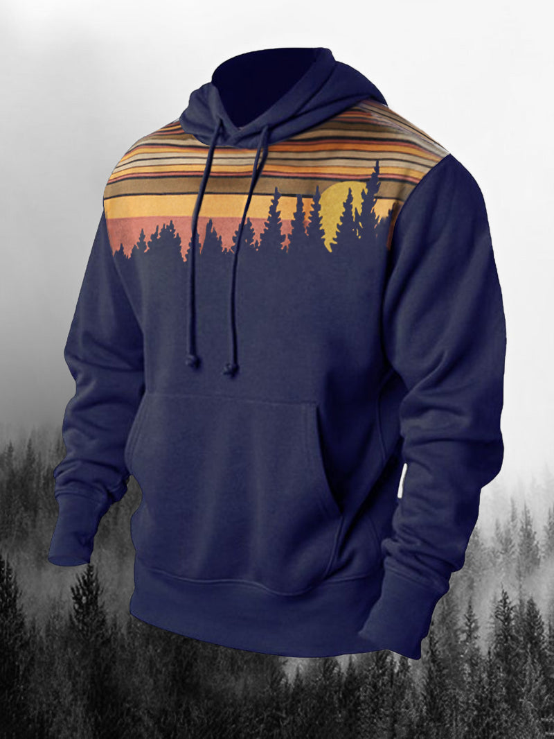 Forest Printed Casual Drawstring Hoodie